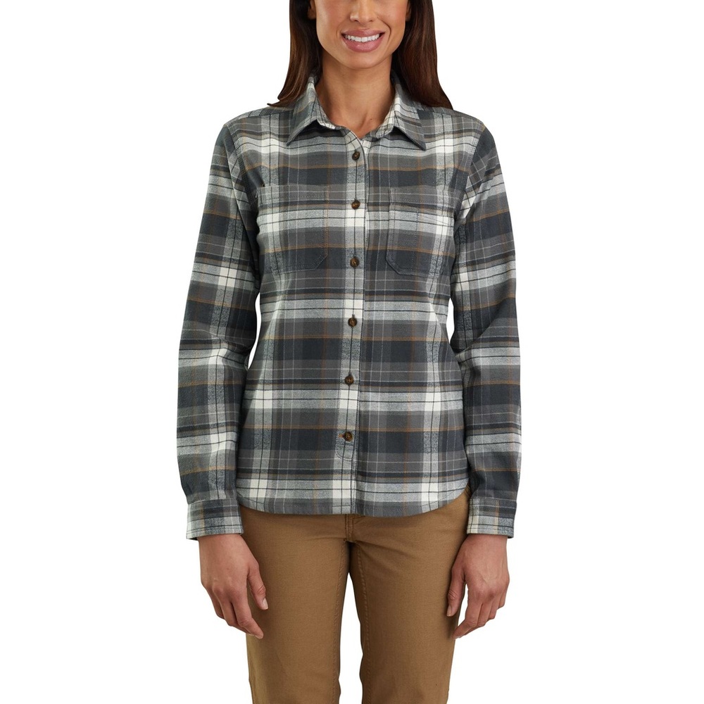 Carhartt Womens‎ Rugged Flex Hamilton Plaid Flannel Shirt Gray Brown XL